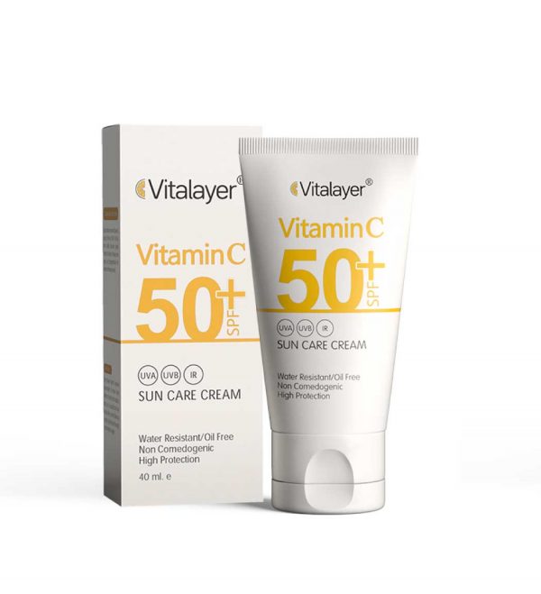 کرم ضد آفتاب بی‌رنگ ویتالیر SPF50 حاوی ویتامین C حجم 40 میلی لیتر